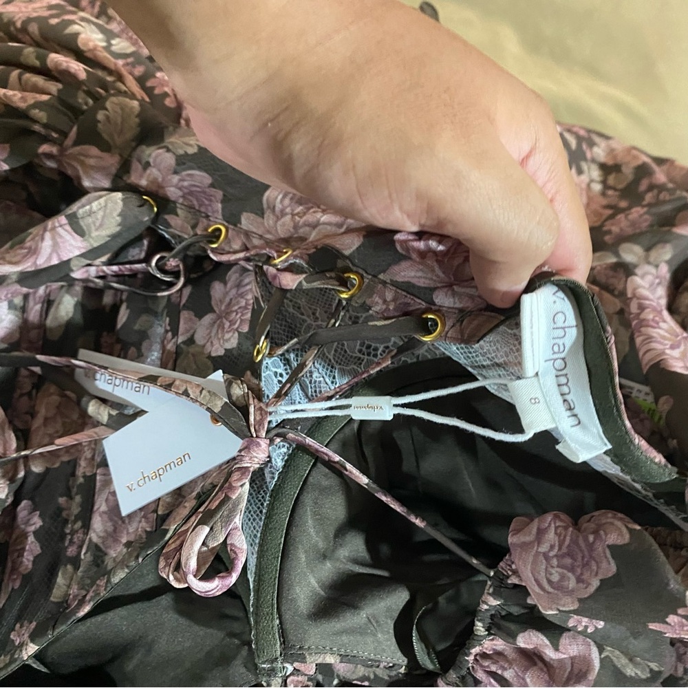 V Chapman Carmella Dress In Chocolate Peony Floral Maxi Gown Corset Size 8 - Picture 4 of 4